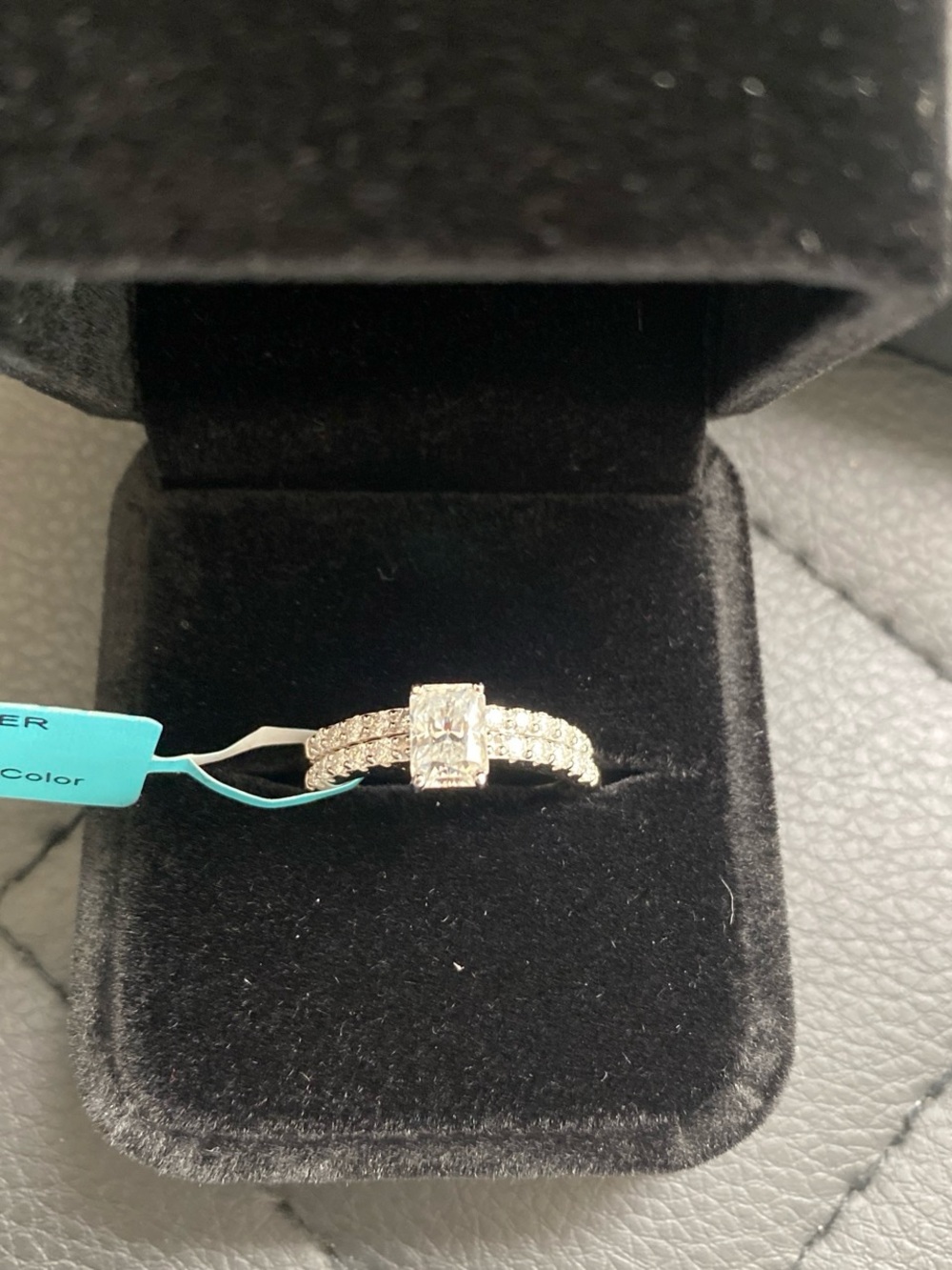Emerald Cut Moissanite Engagement Ring Set Size 8